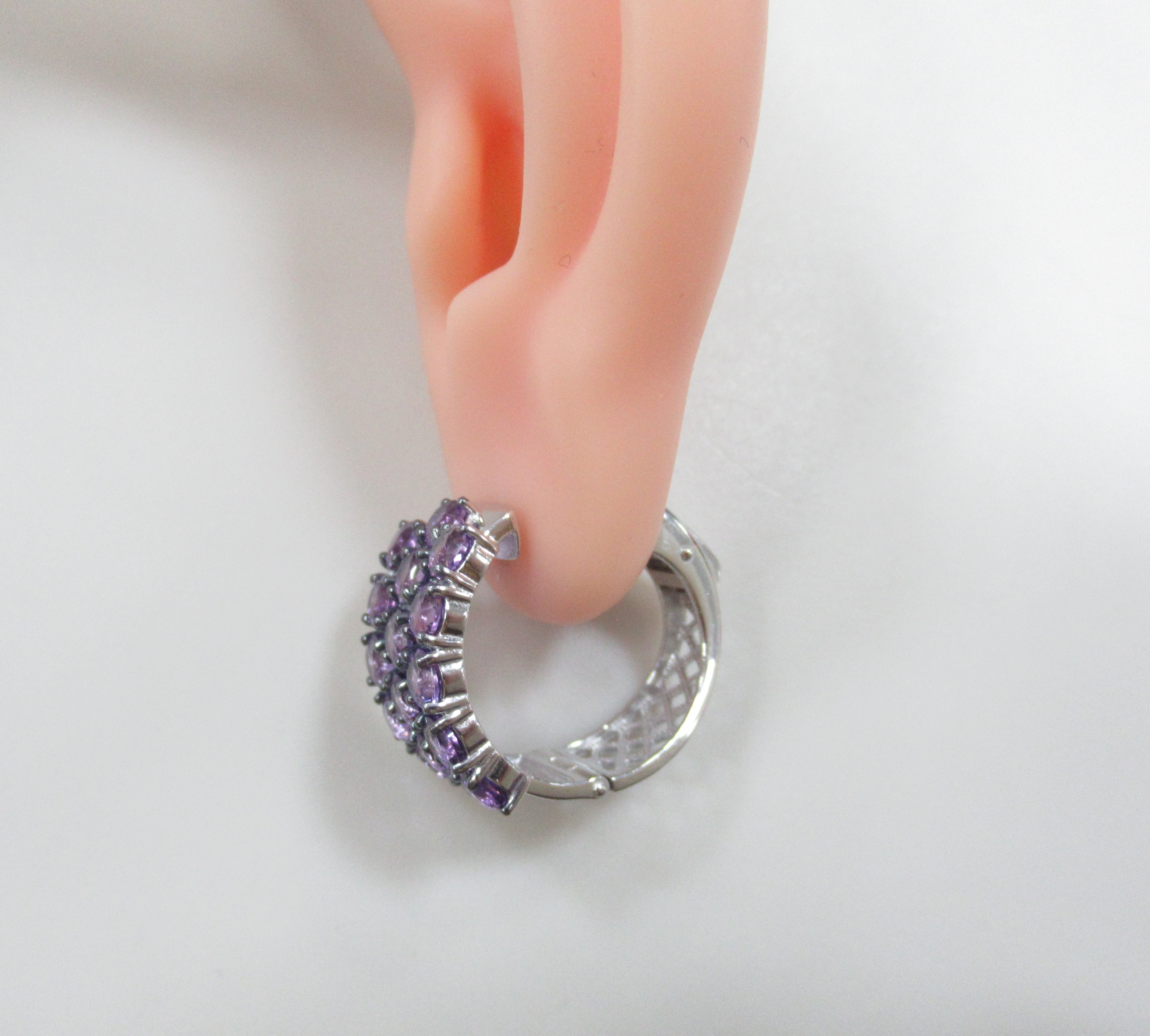 Серебряные серьги-конго с аметистами